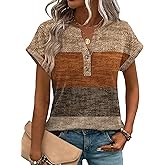 Zeagoo Women Tops Summer Short Sleeve T Shirts V Neck Dressy Casual Work Blouses Fashion Boho Clothes S-3XL