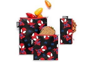 Simple Modern Marvel Reusable Snack Bags for Kids, Girls, Boys | Food Safe, BPA & Phthalate Free Polyester Zip Pouches | Washable & Refillable Sandwich Bag | Ellie Collection | 3 pack | Go Spidey Go