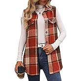 ZILIN Women's Flannel Plaid Vest Button Down Sleeveless Shacket Shirt Jacket