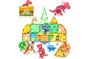 Asago Magnetic Tiles Dinosaurs Magnet Building Blocks Toys for Kids Ages 3-5 4-8 8-12 Creative Animals Educational Stack Tile Construction for Boys Girls Toddlers 5-7 Year Old to STEM Learning