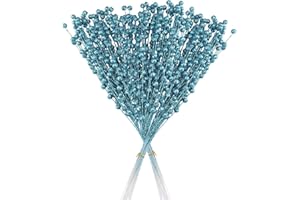ASSR 100Pack Christmas Glitter Berries Stems,15.7in Fake Christmas Picks Glitter Sticks,Artificial Fruit Berry Picks for Xmas Tree Ornament -Blue, 13.8-15.7in (210712XU03-4-2KXP14)