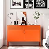 Washsemba 2 Door Accent Cabinet,Orange Metal Storage Cabinet with Adjustable Shelf,2-Tier Shelf,Multipurpose Metal Locker Sto