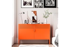 Washsemba 2 Door Accent Cabinet,Orange Metal Storage Cabinet with Adjustable Shelf,2-Tier Shelf,Multipurpose Metal Locker Storage for Office Home,Music Studio (Orange)