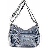 YANPLS Vintage Denim Crossbody Bag for Women, Adjustable Strap Jean Purse, Blue Casual Shoulder Handbag
