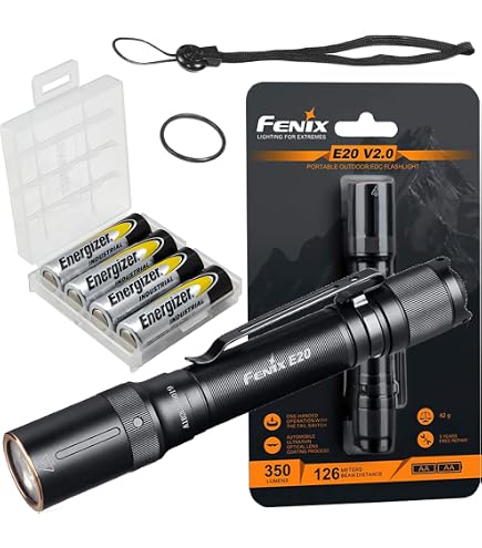 Fenix E20 2015 265 Lumen XP-E2 LED Tactical Flashlight with Two NiMH Rechargeable AA Batteries, Charger & Two EdisonBright AA Alkaline Batteries : Tools & Home Improvement