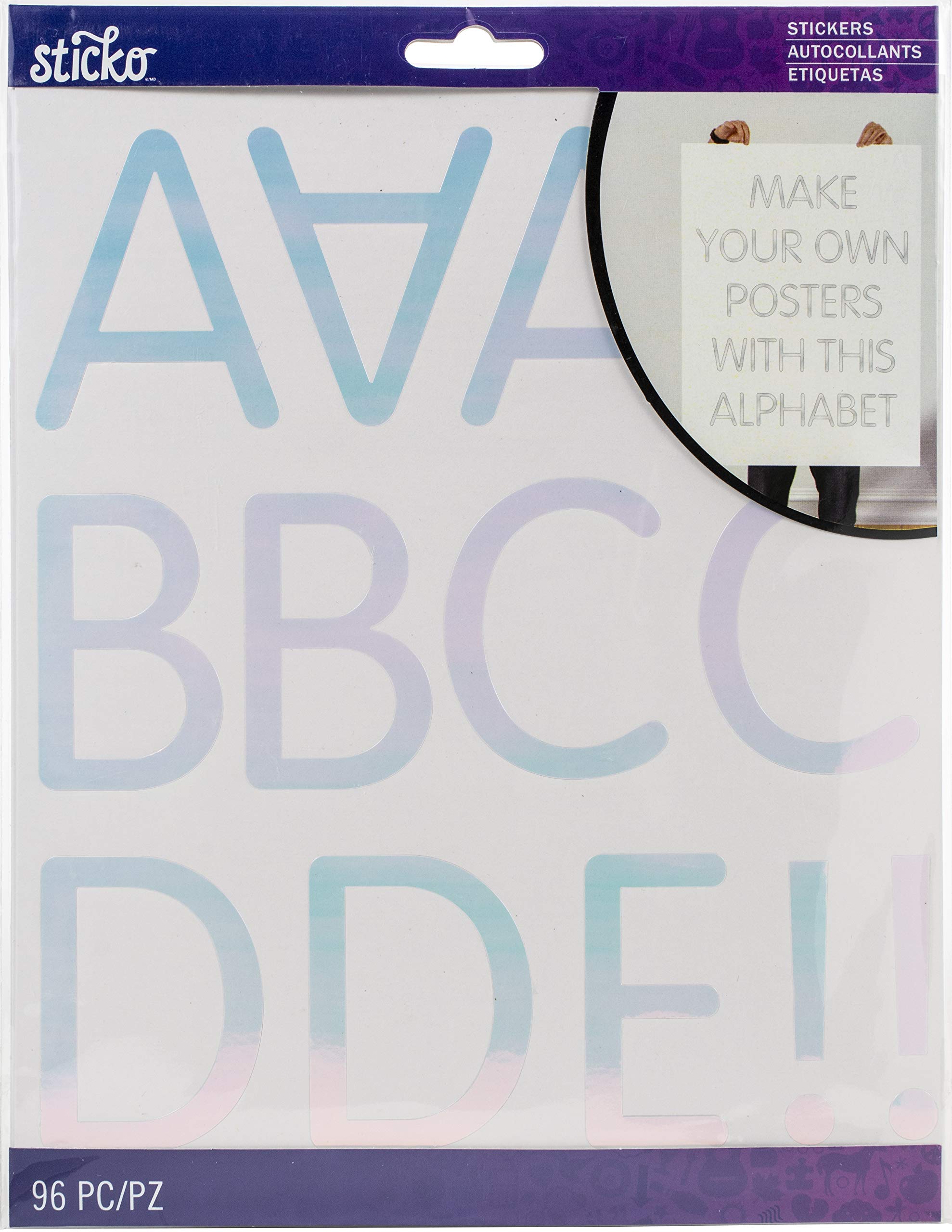 STICKO/AMERICAN CRAFTS STICKO Alpha IRIDESC XL, Silver Rounded Thin, One Size