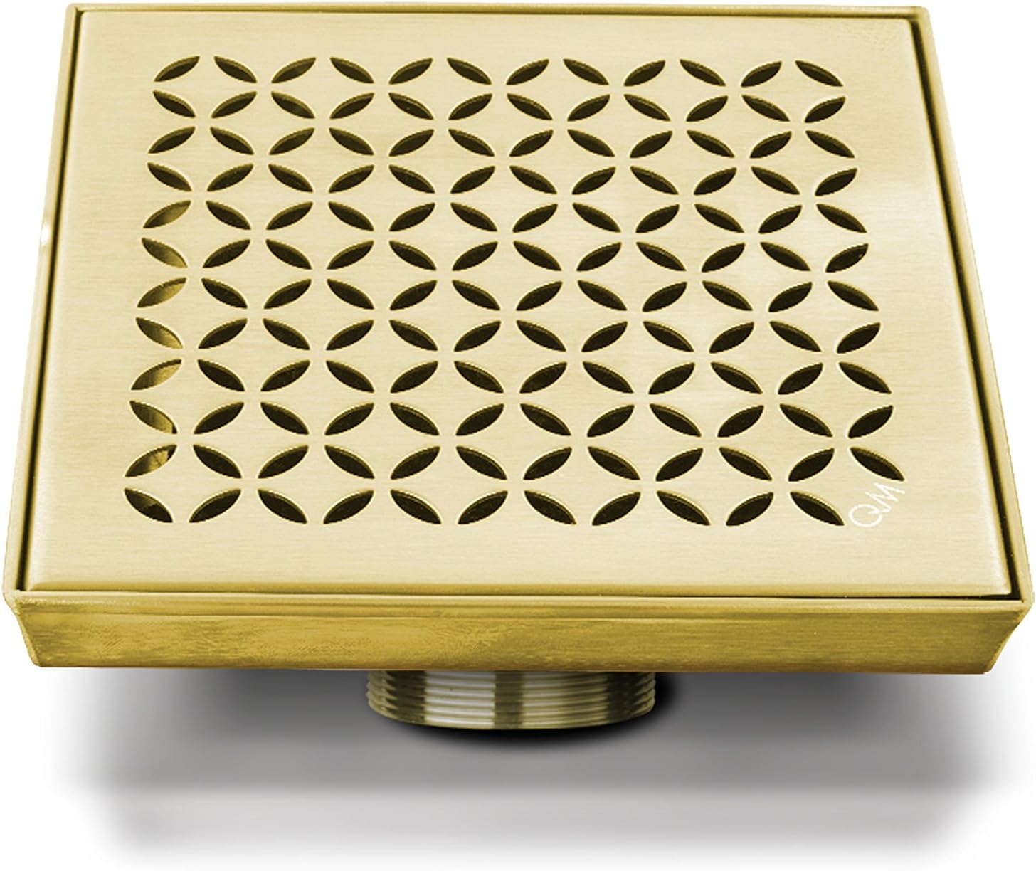 QM Square Shower Drain, Base and Grate made of 100% Stainless Steel Marine 316, Delmar Series Lotus Line, Satin Gold Finish, 4 inch, Kit includes Hair Trap/Strainer and Key
