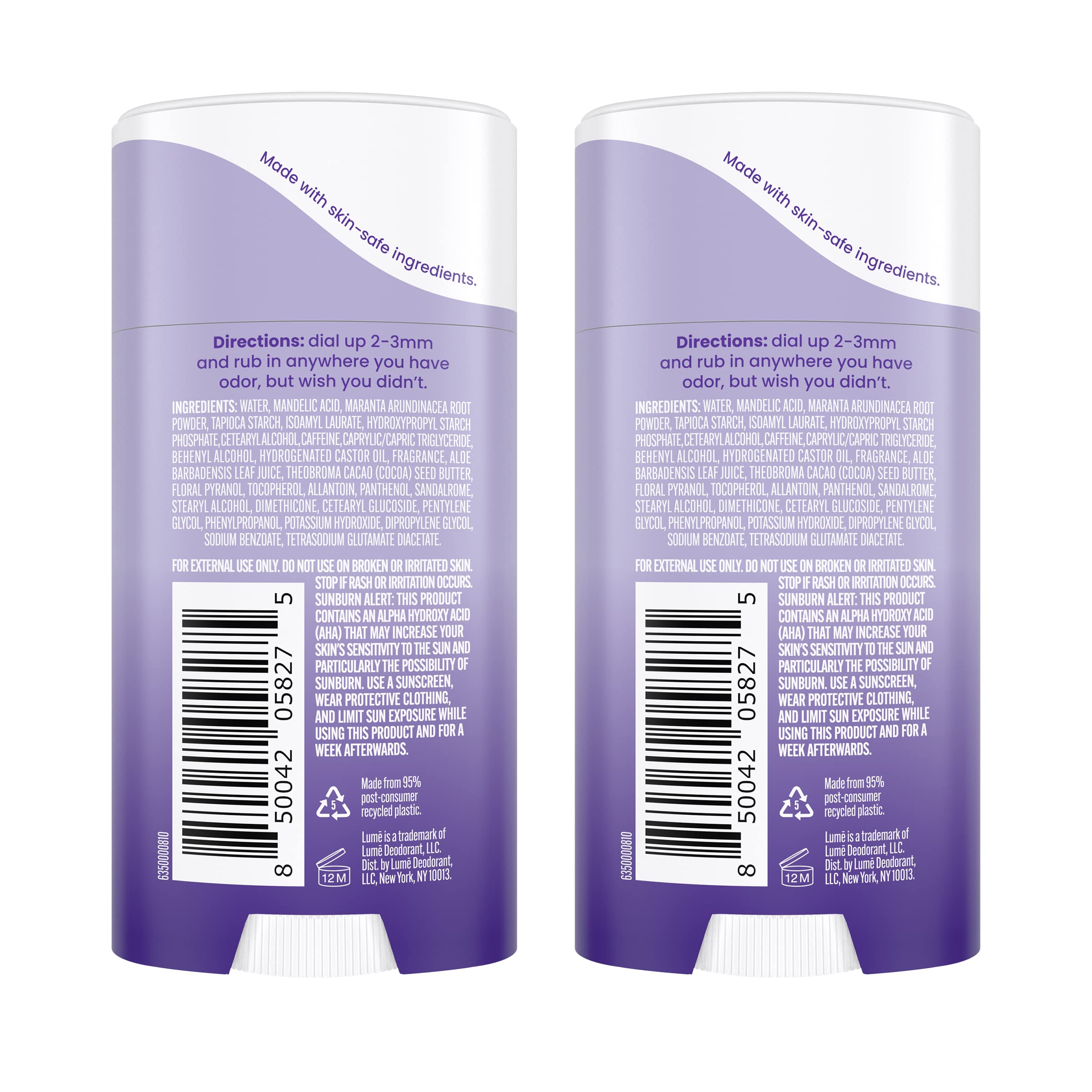 Lume Whole Body Deodorant - Invisible Cream Stick - 72 Hour Odor Control - Aluminum Free, Baking Soda Free, Skin Safe - 2.2 Ounce (Pack of 2) (Soft Powder)