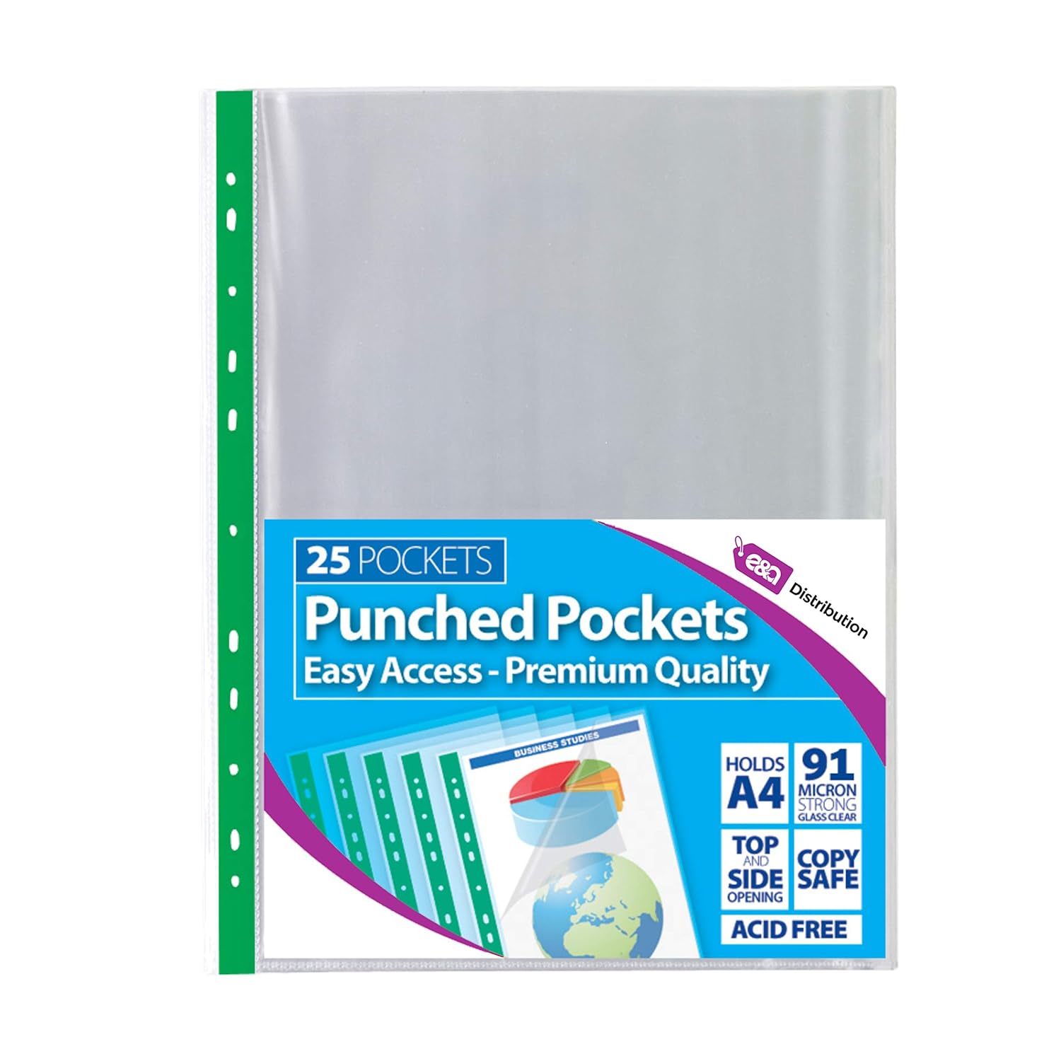 Punched Pockets Extra Capacity Extra Wide 10 A4 Clear Plastic Punched