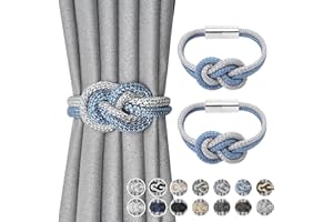 NICEEC 2 Pack Mini Magnetic Curtain Tiebacks Nordic Simple Style Drape Tie Backs Elegant Hand Weave Rope Knot Decorative Curtain Holdbacks for Home & Office Thin Window Drapery (Blue & Grey)