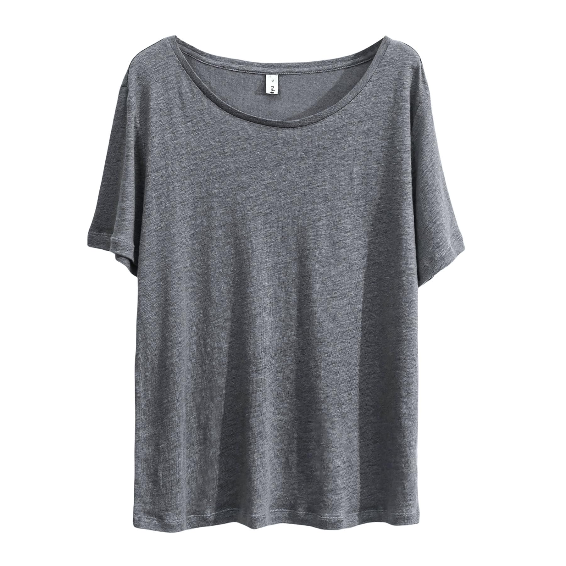 Photo 1 of Amazhiyu Womens 100% Linen T-Shirt Summer Basic Short Sleeve Crew Neck Tee Black Gray, Small