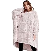 Cozy Sherpa Wearable Snuggle Blanket Hoodie for Adults Women Men Kids Gift Idea,Oversized Blanket Sweatshirt,Super Warm Light Weight, Pink