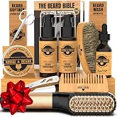 Beard Straightener Grooming Kit for Men, Beard Growth Kit, Wash, Brush &amp; Comb, Unscented Growth Oil, All Natural Sandalwood Balm, Conditioner, Razor &amp; Scissors, Great Gift Idea for Men's (Bamboo)