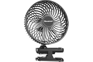 GRANDFAST 10000mAh Clip On Fan, 42H Run, Quiet & Auto Oscillating Table Fan, Rechargeable with 4 Powerful Speeds, Battery Operated Desk Fan with Sturdy Clamp for Camping Outdoor Travel RV Home Bedroom Office