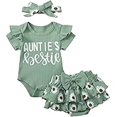 Aunties Bestie Baby Girl Clothes Aunt Saying Letter Romper Tiered Ruffle Daisy Skirt Skort Newborn Coming Home Outfit