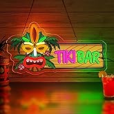 Tiki Bar Neon Sign Dimmabel Tiki Bar Neon Light for Aloha Hawaii Tropical Birthday USB Powered Led Light Sign for Man Cave Decor Hawaiian Luau Party Decoration