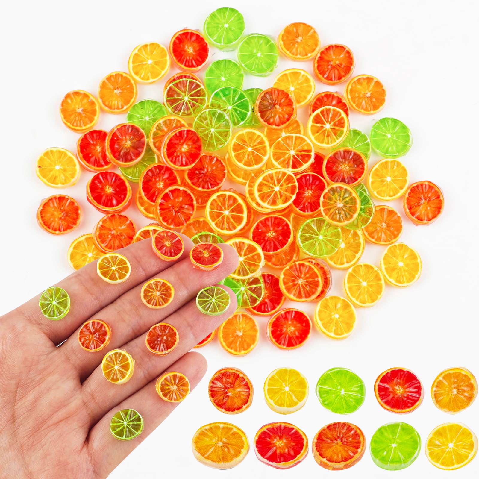 Photo 1 of 100 Pieces Tiny Lemon Slices for Dollhouse Micro Resin Fruit Decor for Crafts Mini Things for Fairy Garden Micro Landscaping Decoration