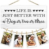 Hiuwevt Dog Picture Frame Photo Hanging Display, Dog Mom Dad Lovers Owner Gifts for Women Men, Pet Lovers Gifts, Life Is Better with Dogs Picture Board Photo Holder for Wall Decor