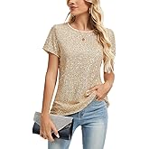 MINTLIMIT Women Sequin Tee Shirts Sparkle Glitter Round Neck Short Sleeve Crop Sexy Tops