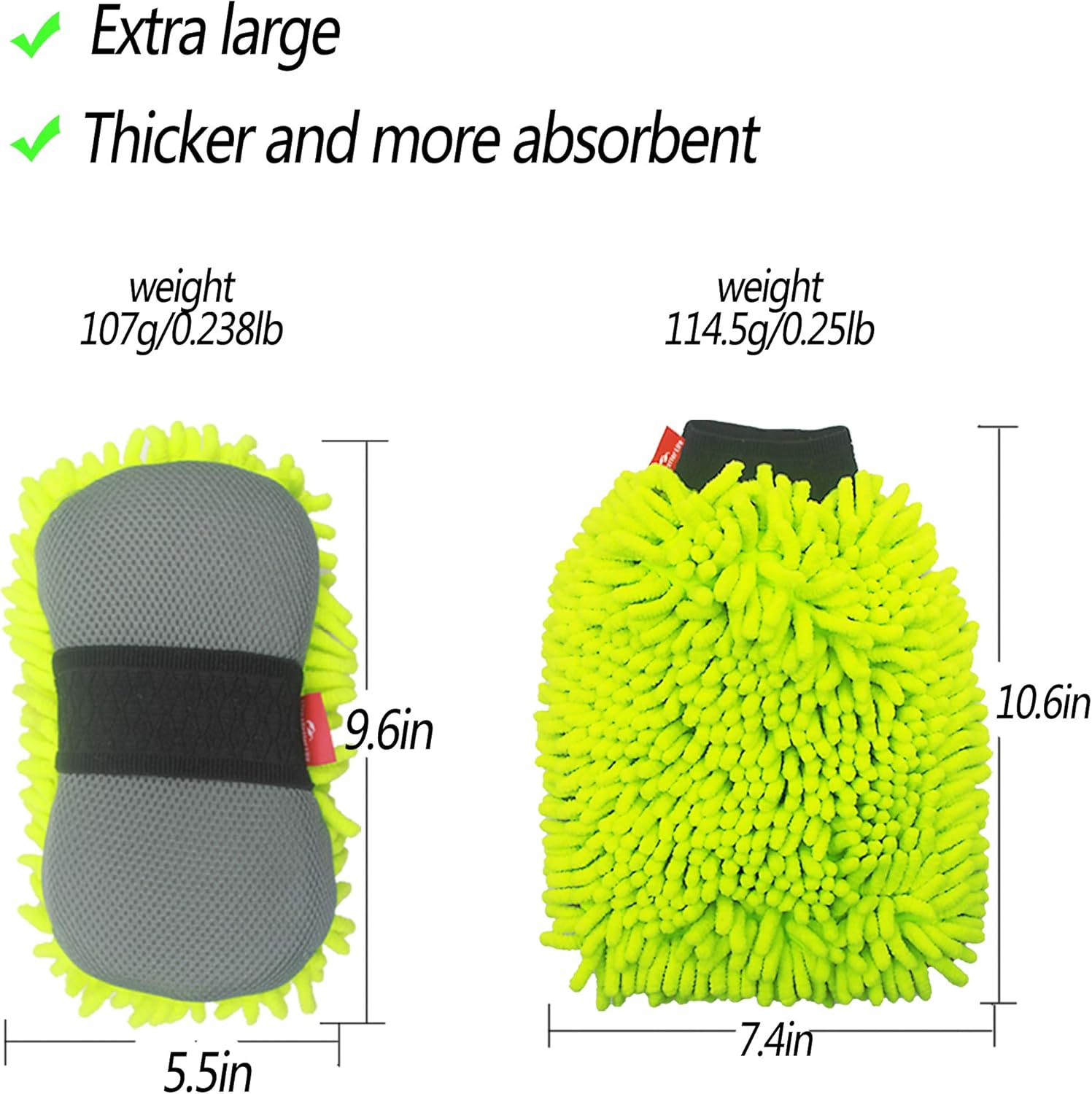 Konpard Ultimate Car Wash Mitt - 2 Pack - Premium Chenille Microfiber Wash Mitt - Wash Sponge - Wash Glove - Lint Free - Scratch Free: Automotive