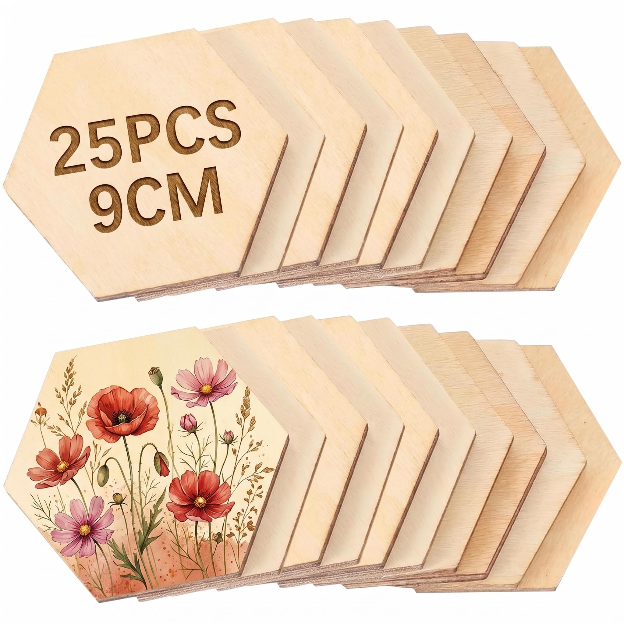 MILISTEN Cork Boards 25Pcs Unfinished Wood Pieces Hexagon Wood Shape Wooden Hexagon Cutout Shapes Unfinished Wood Ornament for DIY Arts Craft Ornaments Decoration,9CM Cork Board