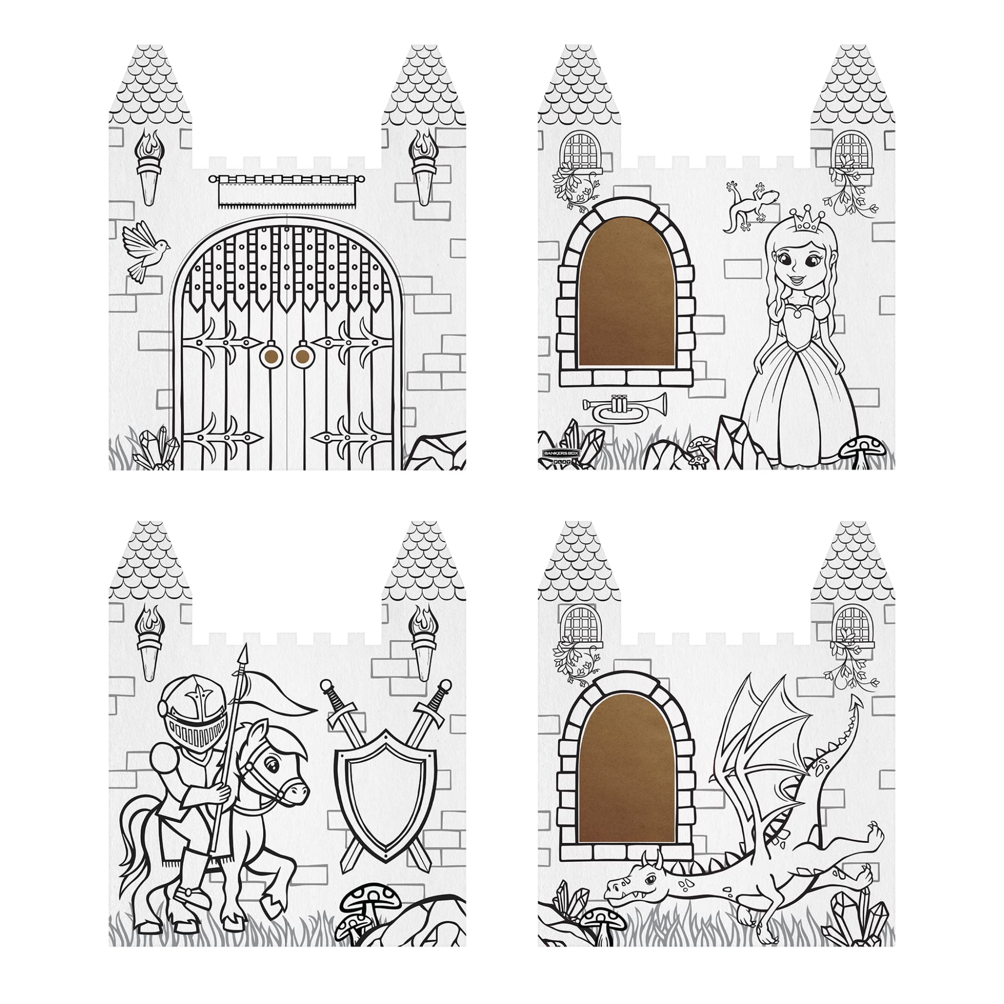 Bankers Box at Play Large Color in Castle Playhouse, Cardboard Playhouse and Life Size Craft Activity for Kids and Families