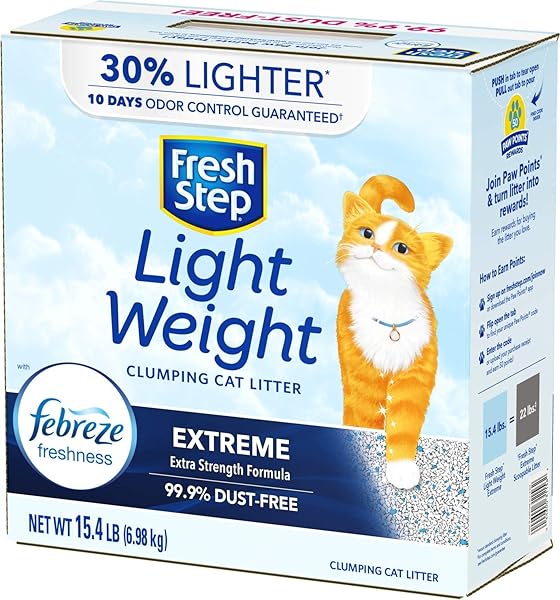 FRESH STEP LIGHTWEIGHT EXTREME SCENTED LITTER WITH THE POWER OF FEBREZE, CLUMPING CAT LITTER, 15.4 POUNDS (PACKAGE MAY VARY)