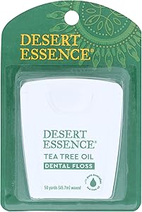 Desert Essence Tea Tree Oil Dental Floss - 50 Yards - Naturally Waxed w/ Beeswax - Thick Flossing No Shred Tape - On The Go -