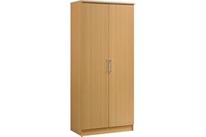 HODEDAH IMPORT 2 Door Wardrobe with Adjustable/Removable Shelves & Hanging Rod, Beech