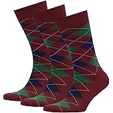 VRD Mens Dress Socks, Bamboo Rayon 3-Pack, Maroon, Burgundy Crew Length Mid-Calf Socks for Men Shoe Size 8-13