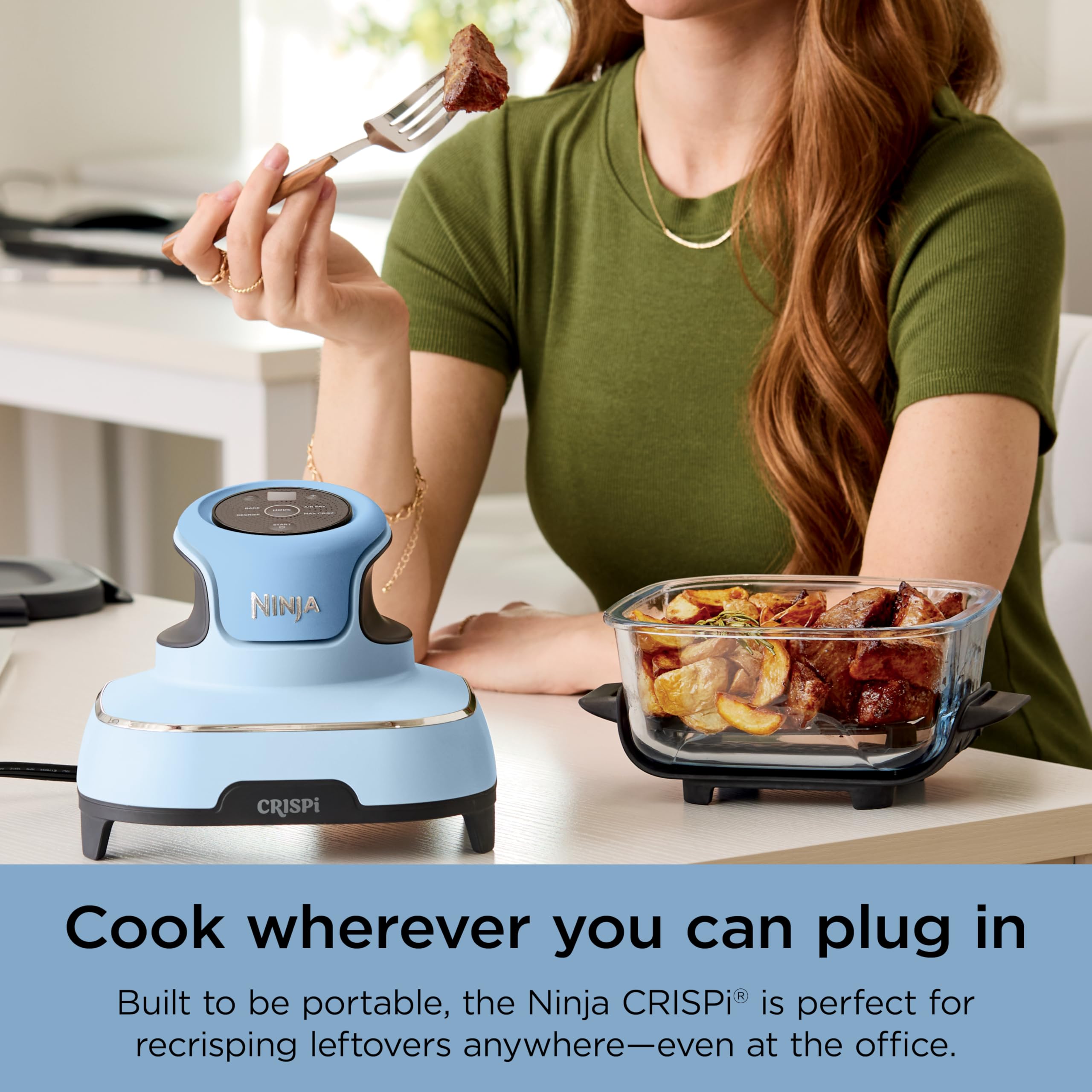 Ninja Crispi Sistema de cocción de freidora de aire de vidrio portátil 4 en 1, recipientes de vidrio de 4 cuartos y 6 tazas con tapas de almacenamiento, comidas fáciles, apto para microondas, congelador y lavavajillas, freír al aire, hornear y más, bígaro, FN101PL