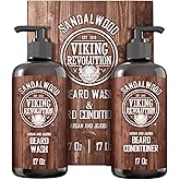 Viking Revolution - Beard Wash & Beard Conditioner Set With Argan & Jojoba Oil - Softens & Strengthens - Beard Shampoo & Cond