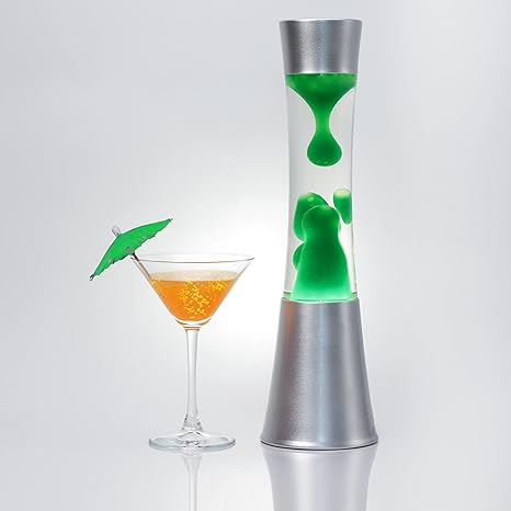 Frische Lavalampe Grün SANDRO 39cm hoch Silber mit Schalter Tischlampe Retro Wohnzimmer Jugendzimmer