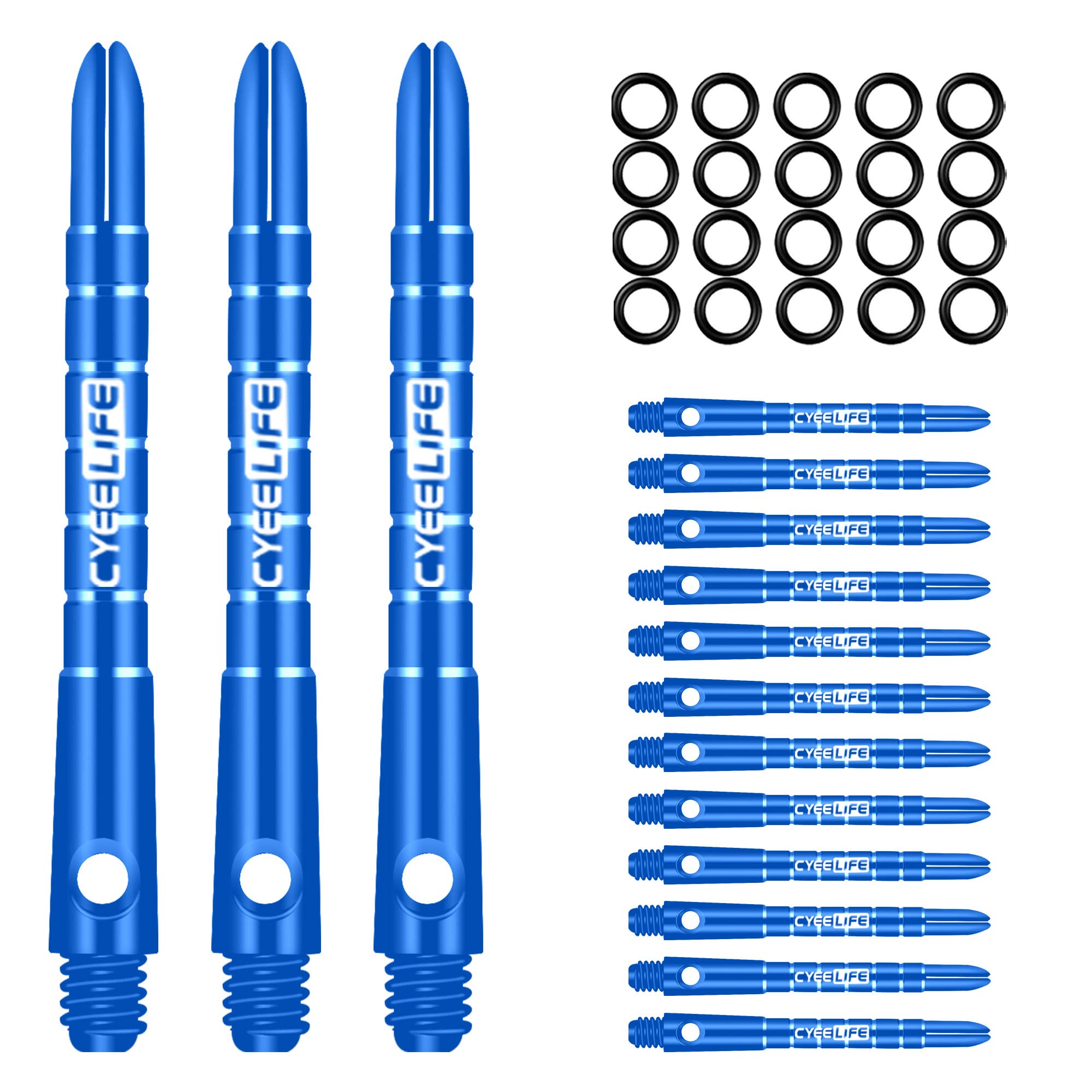 CyeeLife Pro Dart Shafts Aluminium 15pcs with 20pcs Rubber O Rings,Blue 48mm
