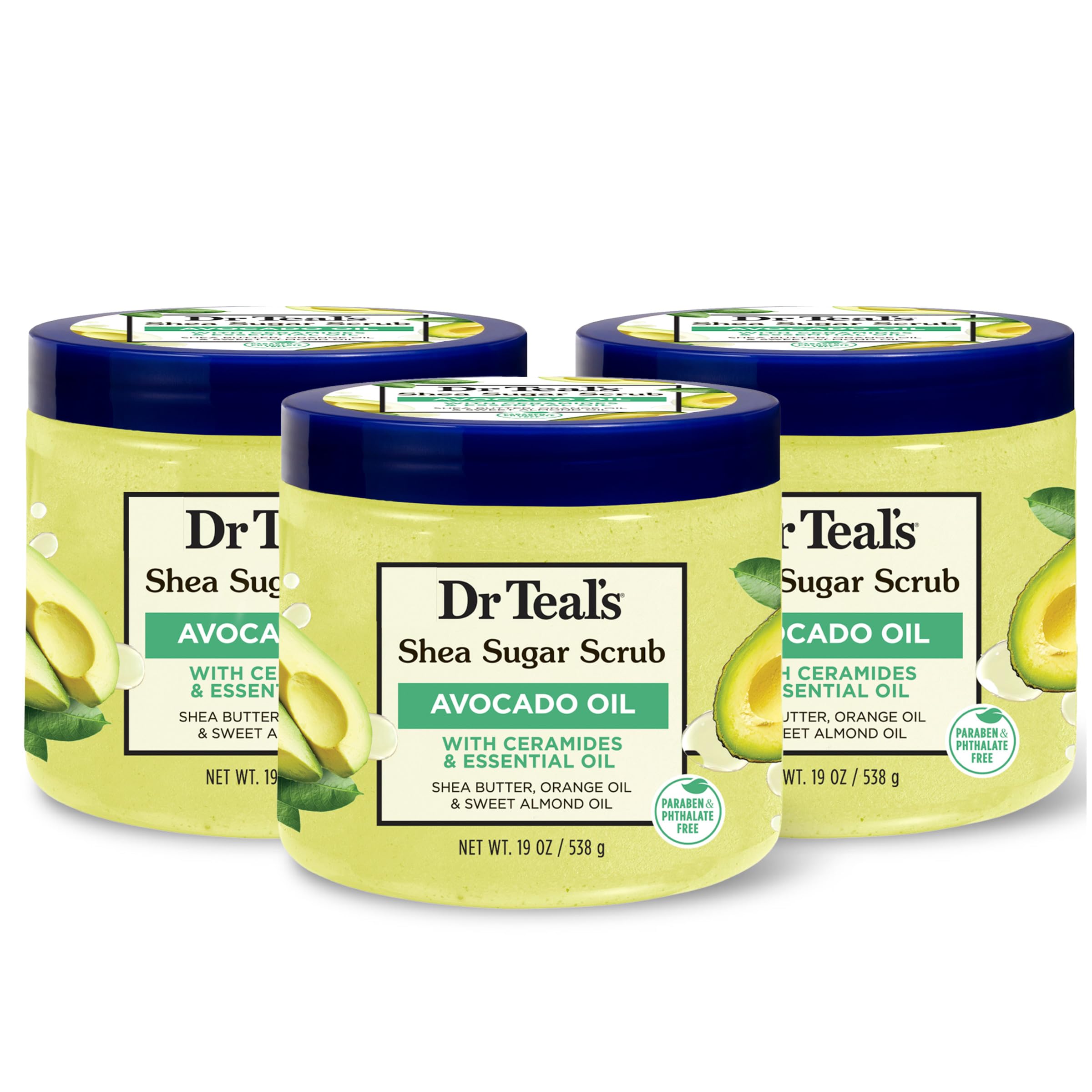 Dr Teal's Shea Sugar Scrub, with Ceramides & Avocado Essential Oil, 19 oz (Pack of 3) Image