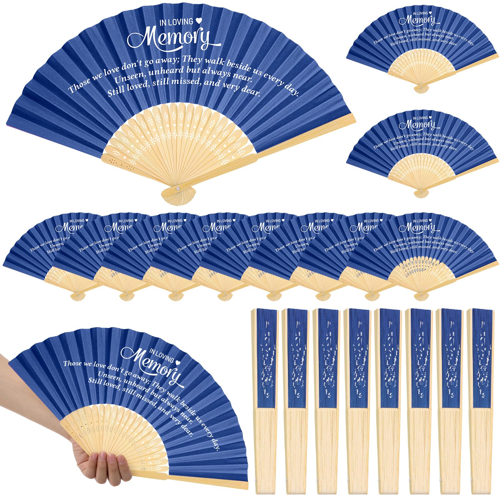 Photo 1 of Threehoney 50 Pack Funeral Favors for Guests in Loving Memory Handheld Fans Paper Folding Hand Fan