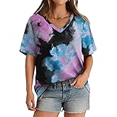 T Shirts for Women Dressy Casual Short Sleeve Blouses Summer Outfits Fashion Plus Size Clothing Tie Dye 4XL