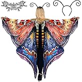 cosmisun Moth Wings Costume for Women - Brown Fairy Moth Wing Shawl with Butterfly Antenna Headband Black Mask Set, Cosplay Cape Costume for Adult, Halloween Party Dress Up Daily Photo Prop