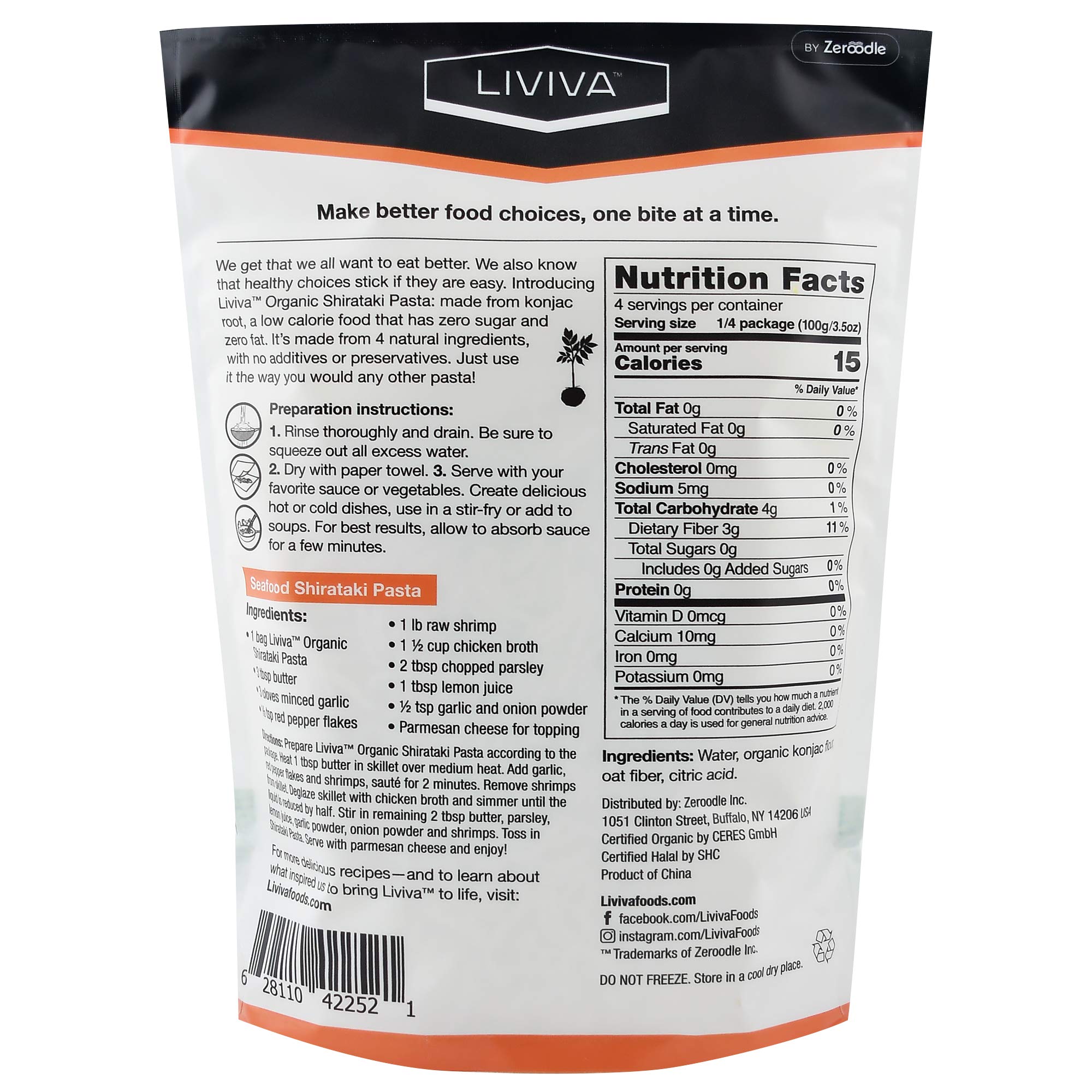 LIVIVA Low Calorie KetoCertified Organic Shirataki Spaghetti with Oat