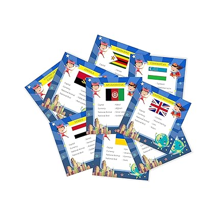 KIDSVILLE French Alphabets, Cursive Alphabets, Action Verbs, Country Cards, Waterproof Flash Cards (3.5 inch x 5.5 inch, Multicolored) (Country Cards)