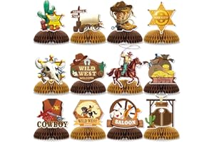 KINGZONE 12 Pcs Wild West Party Decorations, Western Cowboy Happy Birthday Decorations, Cowboy Table Honeycomb Centerpieces Decor Table for Party Supplies for Women Men The West Cow Boys Girls Cowgirl Rodeo