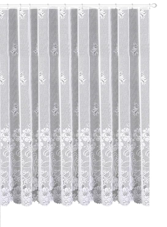 Gardine Vorhang Store aus edlem Jacquard mit großer Blumen Bordüre - Kurzstore HxB 90 x 300 cm für Fensterbreite 100-130 cm -