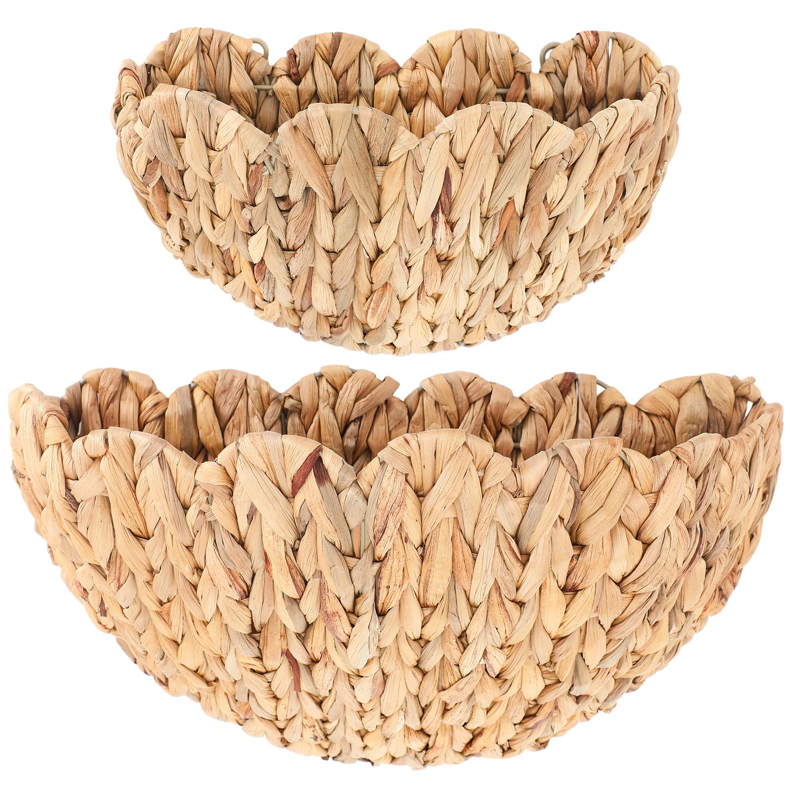 Photo 1 of Teenyyou 2 Pack Scalloped Wall Baskets Hanging Baskets Large and Small Decorative Woven Storage Holder for Home Bathroom, 16 x 10.6 x 7 and 14 x 7.9 x 5.7 Inch (Natural,Water Hyacinth)