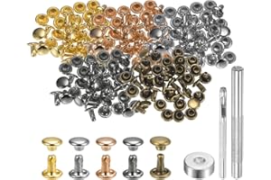 HARFINGTON 100 Sets Leather Rivets 6mm x 6mm Metal Double Cap Rivet Snaps Studs Fasteners with 3pcs Setting Tools Rivets for 
