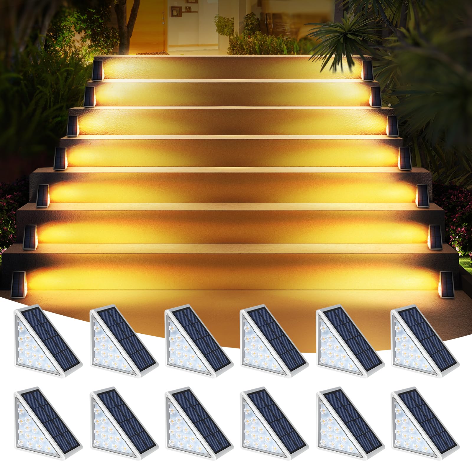 Photo 1 of AUDLES LED Solar Step Lights Waterproof Outdoor Stair Lights, Warm White Solar Deck Lights IP67 Solar Decoration Lights for Yard, Patio, Garden, Walkways, Front Door, Pathway, Driveway, Porch 12 Pack