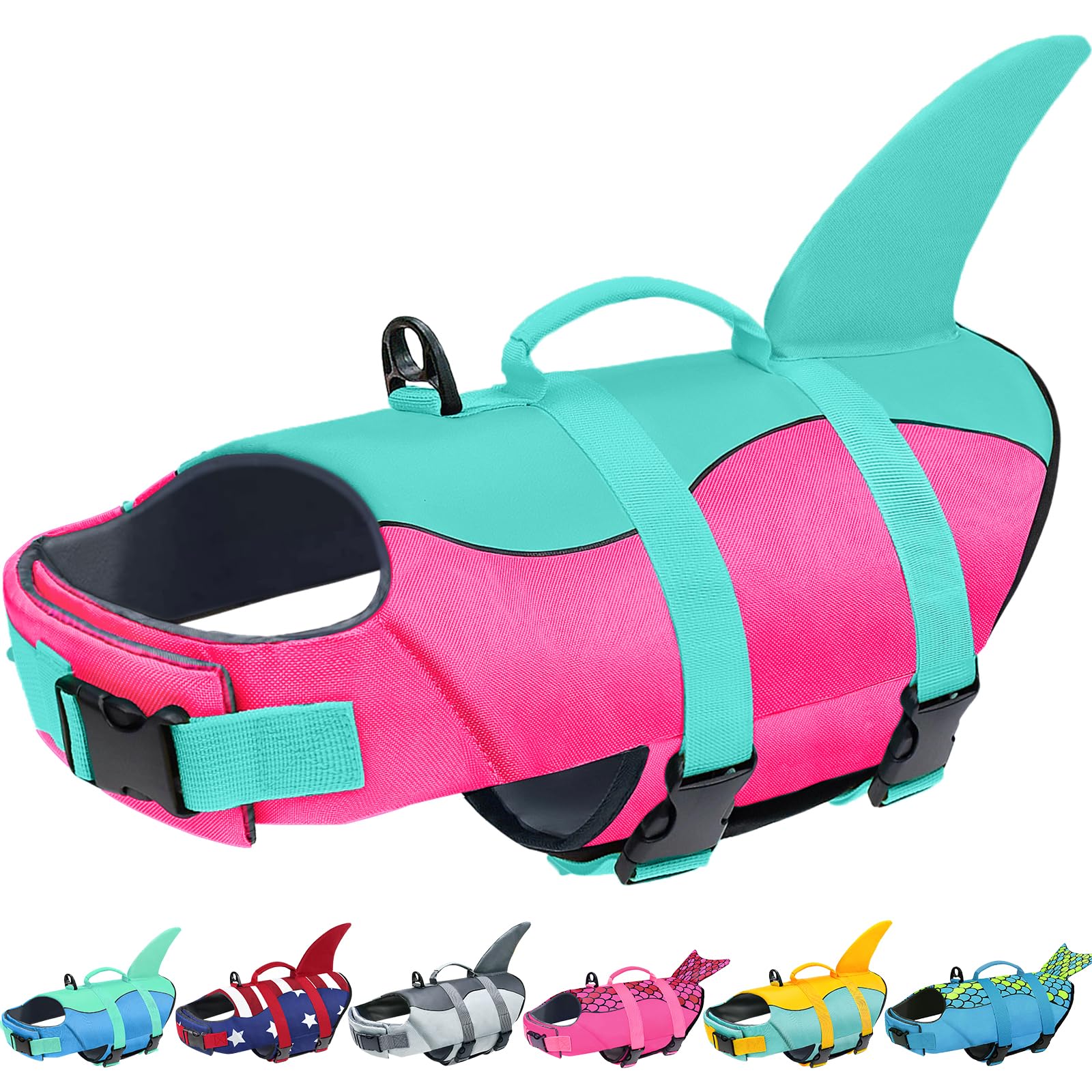 Photo 1 of Malier Dog Life Jacket, Ripstop Dog Life Vest with High Buoyancy for Swimming Boating, High Visibility Shark Puppy Lifesaver for Small Medium Large Dogs (Medium)