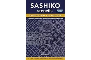 Sashiko Stencils, Traditional Collection: 9 Embroidery Designs 3" x 5", Accurate Stitches & Spacing Every Time