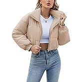 Lumister Womens Lightweight Quilted Jacket Long Sleeve Stand Collar Zipper Cropped Puffer Jacket Coat
