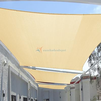 TANG Sunshades Depot 16' x 20' Sun Shade Sail Rectangle Permeable Canopy Beige Customize Commercial Standard 180 GSM HDPE