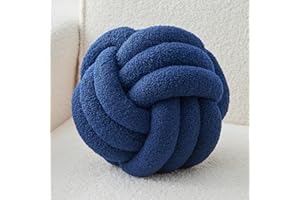 LUSJNGE Decorative Throw Knot Pillow Ball for Home Chair Sofa Couch Bed Aesthetic Round Decor Pillows Lambswool Knotted Pillow Cushion (Navy Blue, 8.7 inches)